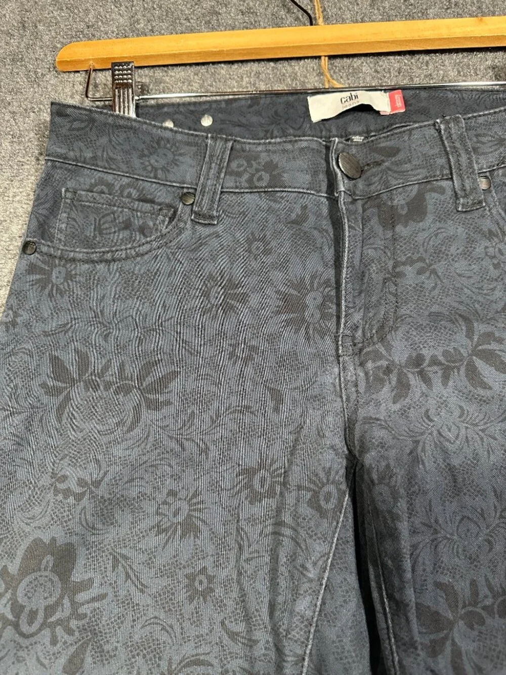 CAbi 3195 Jeans Womens 6 Lace Print Skinny Blue Cotton Stretch Pockets